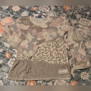 Naartjie Floral and Leopard Long Sleeve Tee - Pink and Gray